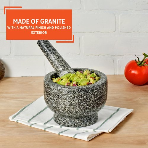 IMUSA 6.5" Traditional Heavy Duty Polished Granite Molcajete for Fresh Guacamole, Salsa, Pesto, Herbs, Spices