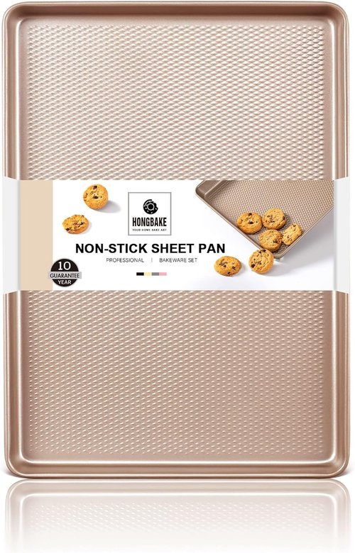 HONGBAKE Jelly Roll Pan 15x10 - Commercial Nonstick Baking Sheet with Diamond Texture, 57% Thicker Carbon Steel