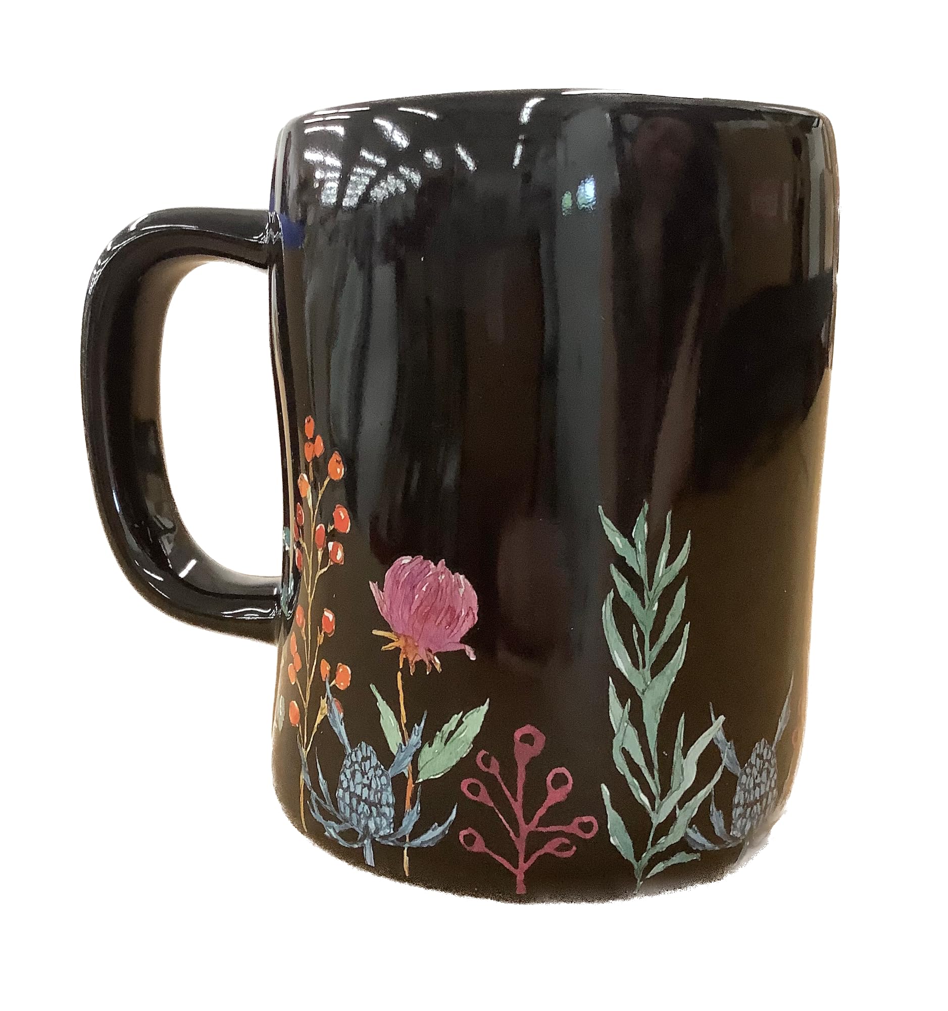 Rae Dunn Toxic Floral Coffee Mug, Black Ceramic with Botanical Design