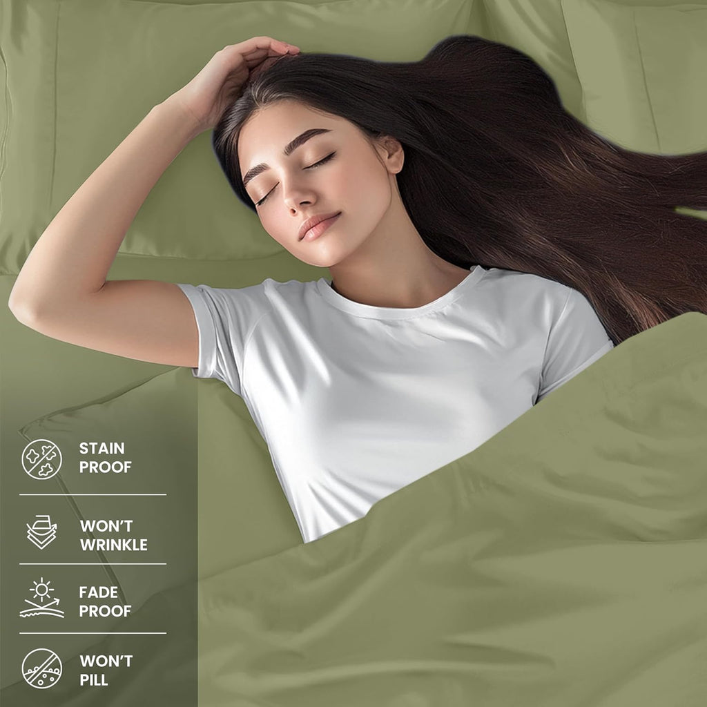 Utopia Bedding Queen Size Sheet Set - Soft, Breathable Microfiber - 4-Piece Olive Set with Fitted & Flat Sheets, 2 Pillowcases
