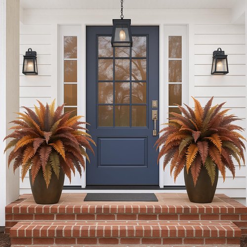 Luinabio 2 Pack 44'' Artificial Boston Fern Fall Porch Decor Hanging Plants Natural Indoor Outdoor Large Fake Ferns for Home, Garden, Thanksgiving, Autumn Decor