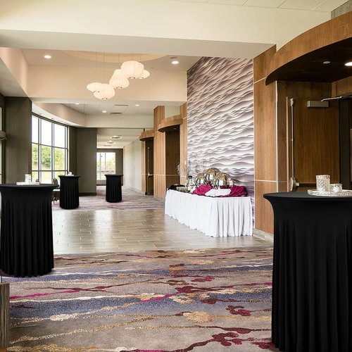 2 Packs Round Cocktail Table Skirt 24"x 43" Spandex Stretch Cocktail Tablecloth with Wavy Drapes, Black Spandex Fitted High Top Table Covers for Wedding Bar Party Birthday Banquet Table