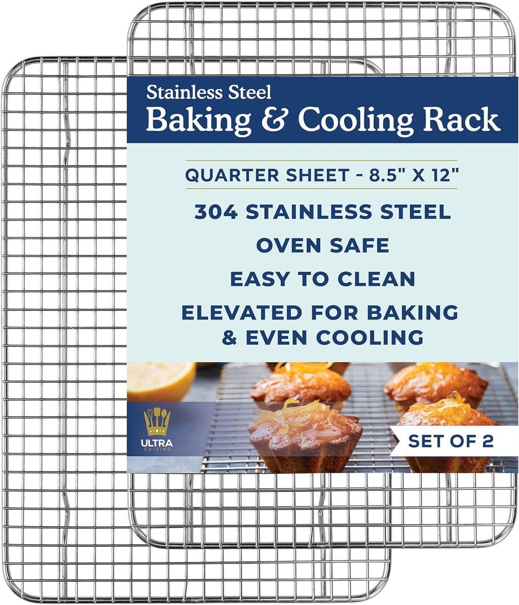 Ultra Cuisine Cooling & Baking Rack Set - Oven-Safe, Dishwasher-Safe Stainless Steel - Heavy Duty 8.5x12 | Set of 2
