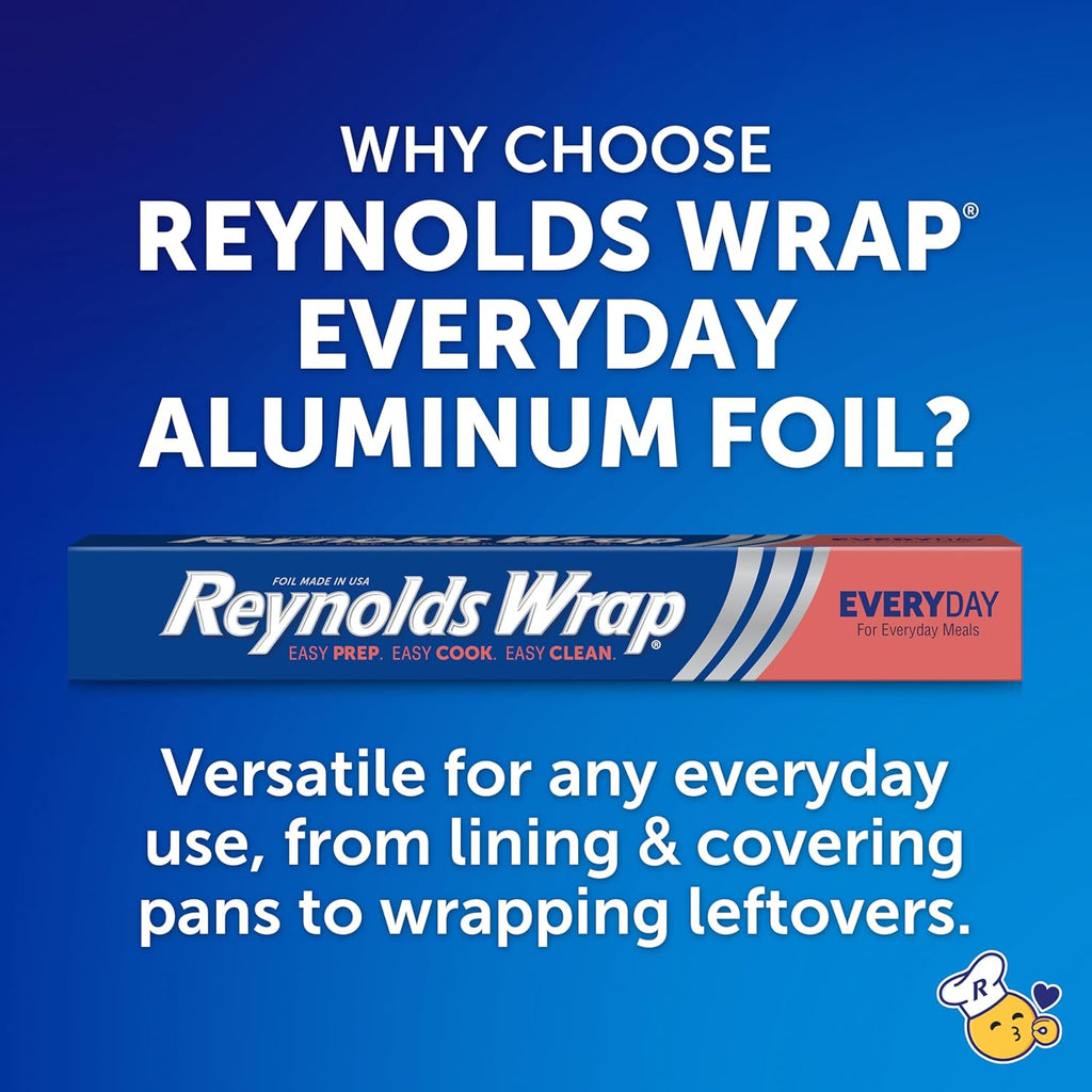 Reynolds Wrap Aluminum Foil Roll - Everyday Strength, Freezer & Grill Safe, 12 Inches Wide | 100 Sq. Ft.