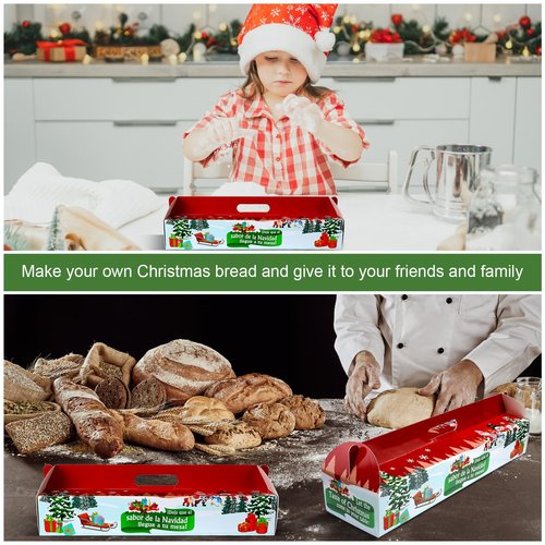 Cholemy 25 Pcs Christmas Ham Bread Boxes Containers 18" x 4.75" x 3" Paperboard Baking Bakery Box Bags for Homemade Bread Holiday Packaging Gift Giving with Handle (Non Window)