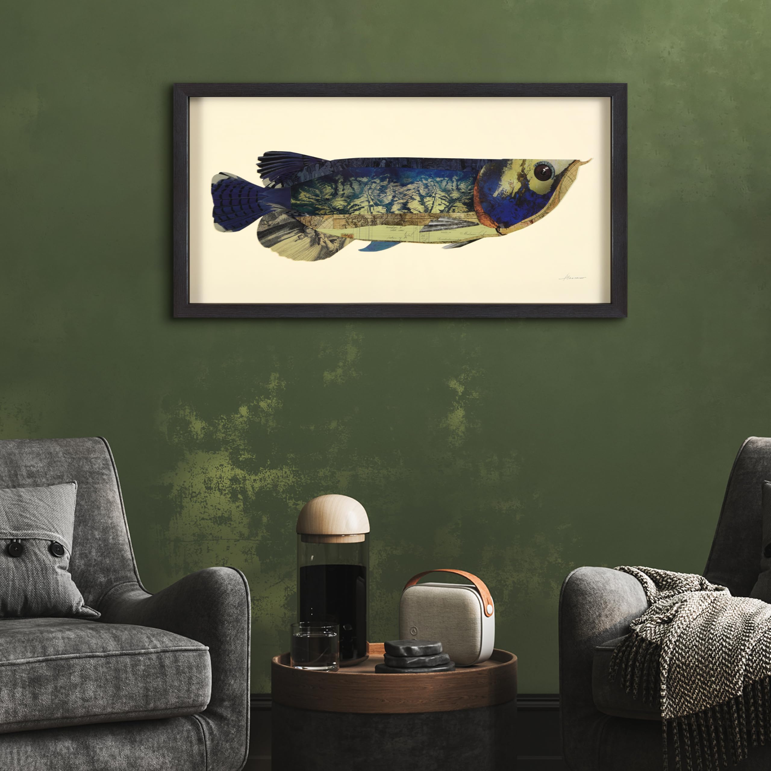 Empire Art Direct Arowana Dimensional Collage Handmade by Alex Zeng Framed Graphic Fish Animal Wall Art, 17 in x 33 in x 1.4 in, Ready to Hang