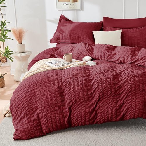 HYMOKEGE Burgundy King Size Comforter Set - 7-Piece All-Season Luxury Bedding Set with Sheets & Pillowcases