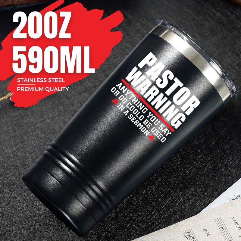 Onebttl Pastor Appreciation Gifts for Men, Thank You Gifts, 20oz Stainless Steel Tumbler for Thanksgiving, Christmas, Birthday, Pastor Warning