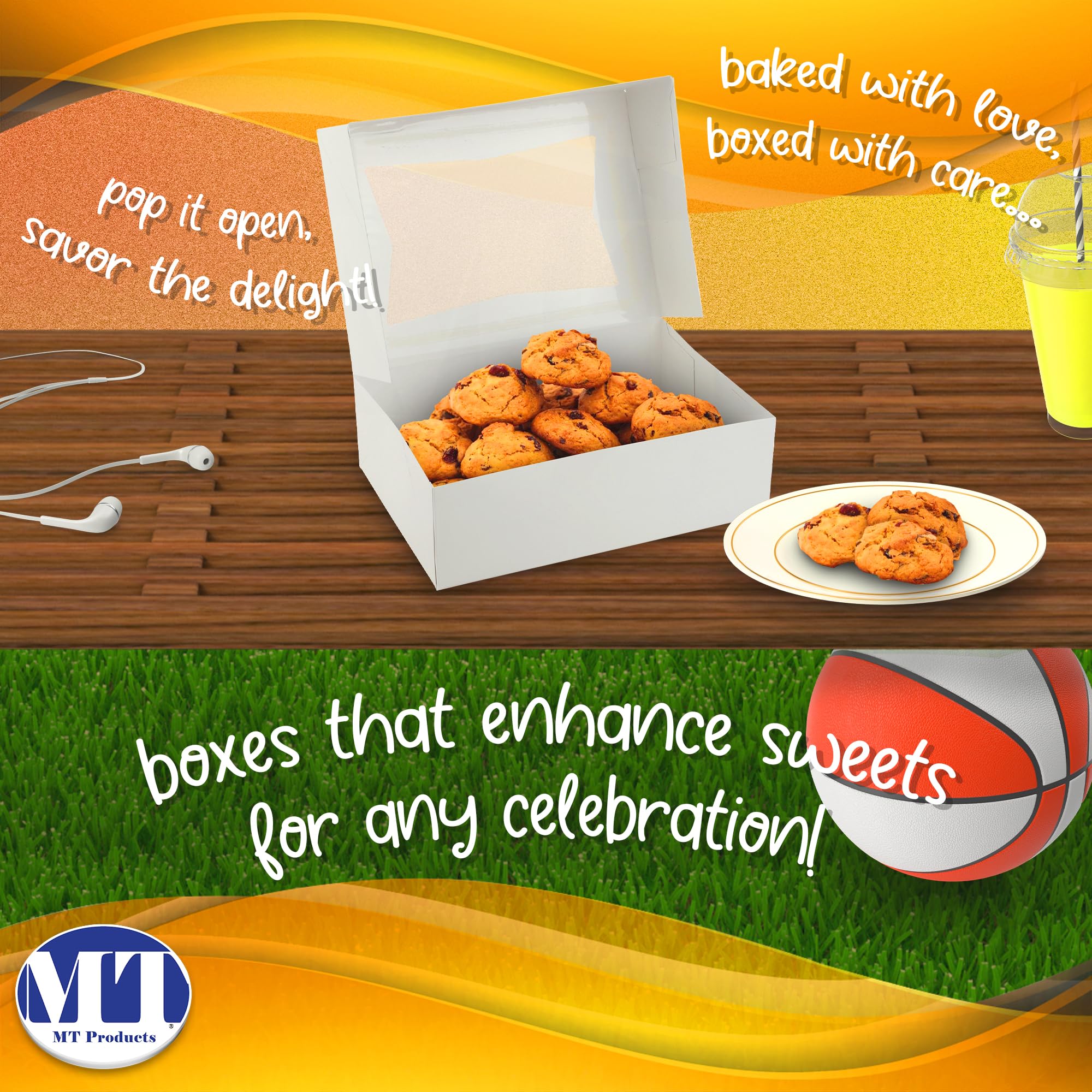 MT Products Cupcake Boxes 8" x 5.75" x 2.5" - Auto Pop-Up Bakery Boxes with Window (Pack of 25) - Made in the USA