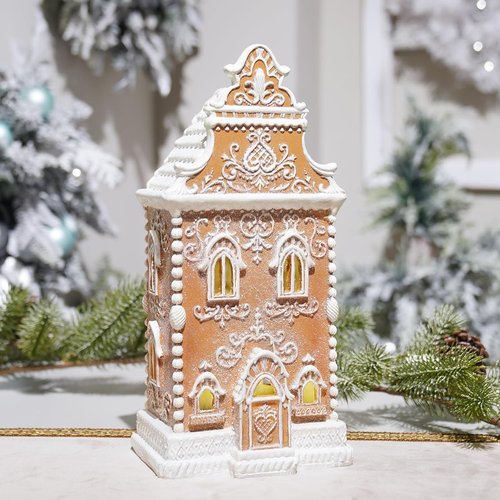 Braxio Resin Gingerbread House with LED Light - Indoor Christmas Decoration | 6.5 x 5.5 x 13.5 Inch
