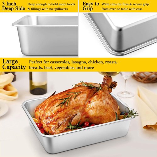 Homikit Lasagna Pan Set - 3 Inch Deep Stainless Steel Baking Dish | 9x13 Roasting Tray, Rustproof & Dishwasher Safe