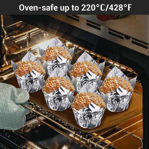 EUSOAR Cupcake Muffin Liners, 3.5 Ounce Aluminum Foil Baking Cups 50pcs, Disposable Tulip Style Baking Cups, Foil Cups, Aluminum Cupcake Pan Ramekin Holders