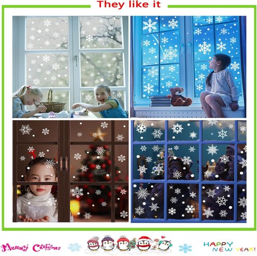 Afmivs Snowflake Window Clings - 321PCS Christmas Decor for Glass Windows | Winter Holiday Stickers