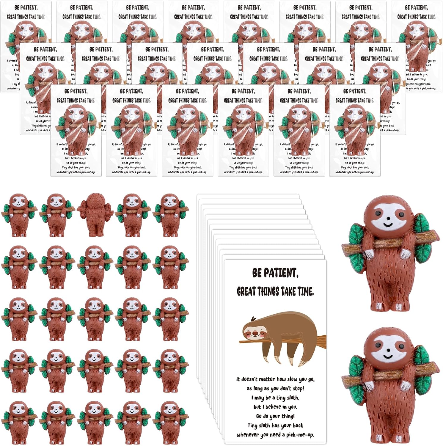 Skiennix Sloth Gifts - 30 Set Emotional Support Mini Resin Animals with Positive Cards | Perfect for Coworkers & Friends