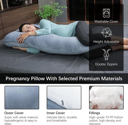 MOON PARK U-Shaped Pregnancy Pillow - Full Body Support for Back, Legs & Belly - 57 Inch - Grey