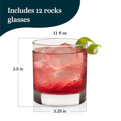 Libbey 917CD Heavy Base Rocks Glasses Set of 12, Rocks Glass Cups with Simple Lines, Elegant Old Fashioned Glass Set for Whiskey, Cocktails and More