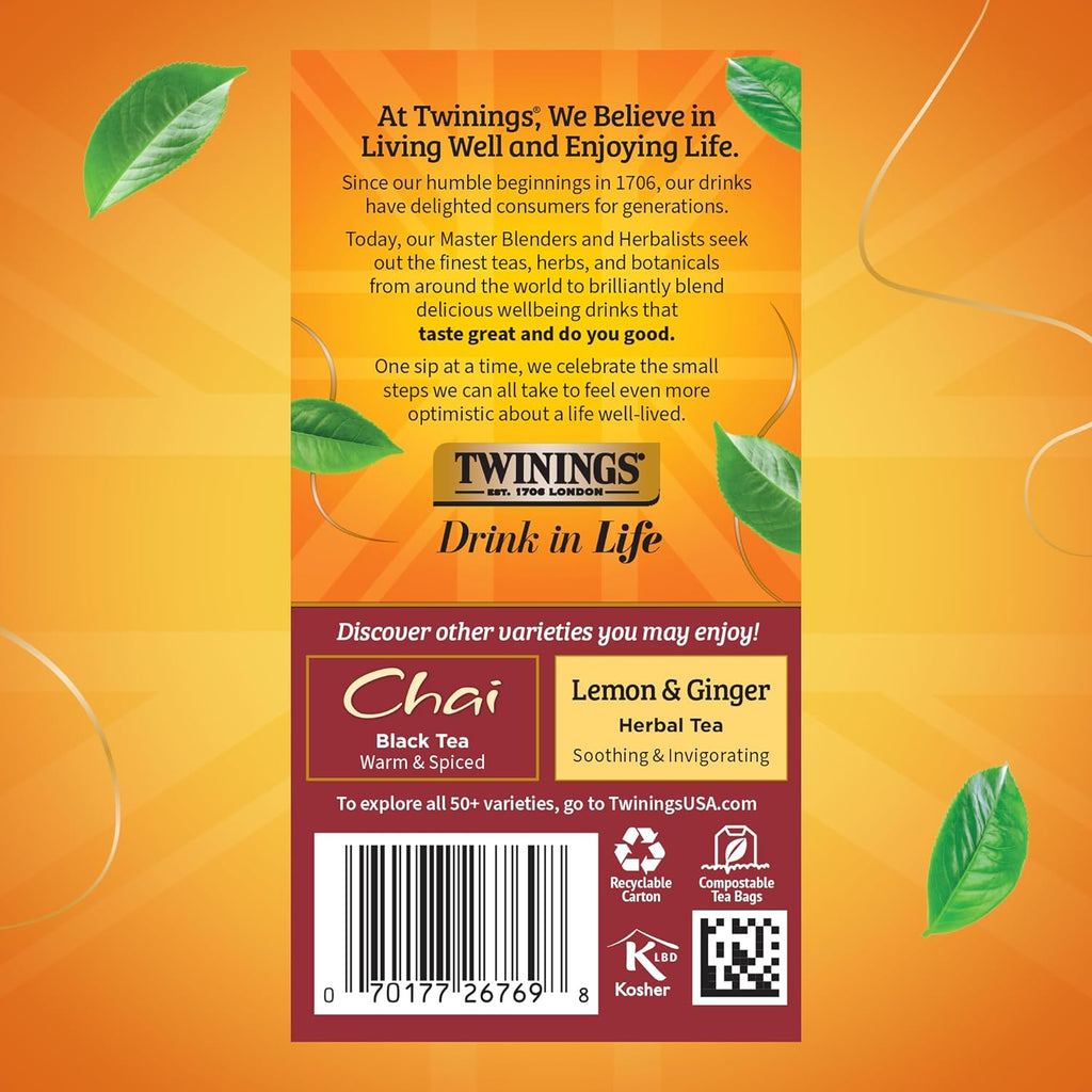 Twinings Pumpkin Spice Chai Black Tea - Warm & Aromatic, 20 Individually Wrapped Bags (Pack of 6)