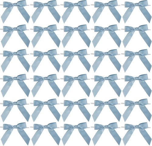 AIMUDI Satin Bows for Gift Wrapping - Dusty Blue Premade Twist Tie Bows | 50 Count for Weddings & Crafts