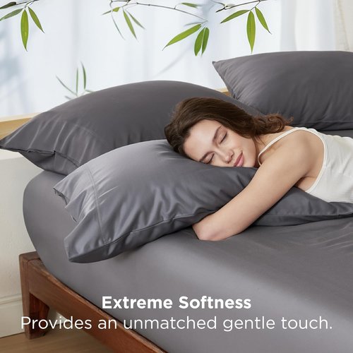 Bedsure King Size Pillow Cases - Cooling Bamboo Rayon Pillow Covers, Silky Soft Dark Grey, 20x36 Inches