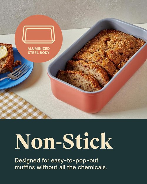 Caraway Non-Stick Ceramic Loaf Pan Duo - Naturally Slick, Non-Toxic Coating - Perfect for Breads & Cakes - Slate Color