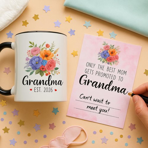 Vivulla68 Promoted To Grandma 2026 Mug With Matching Card - Pregnancy Announcement For New Grandmother, Nana, Gigi, Mimi - Mothers Day, First Time Grandma Gift; Grandmother Baby Announcement