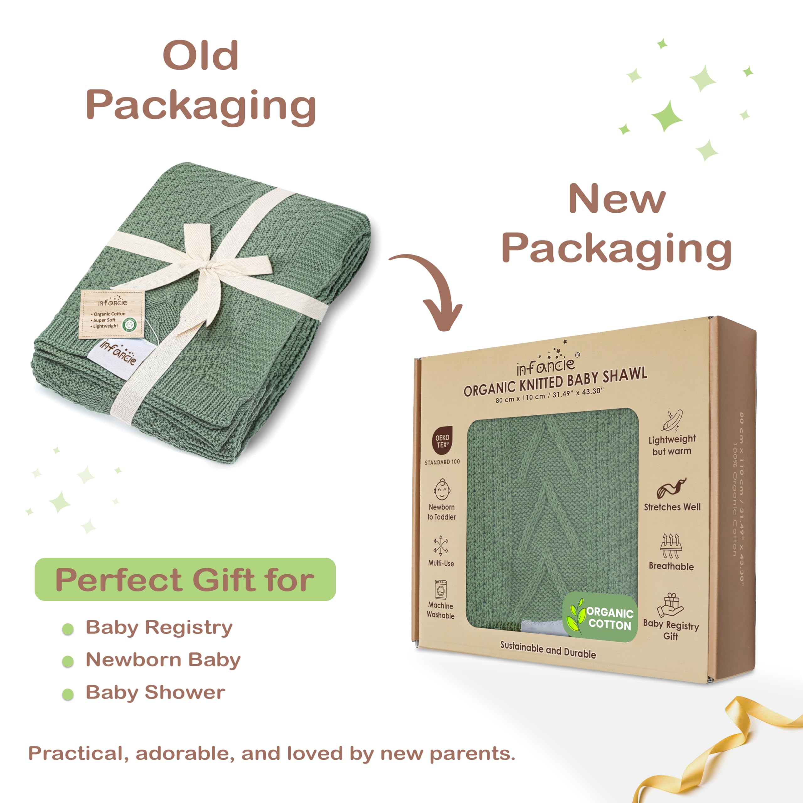 infancie Organic Cotton Knit Baby Blanket 31.5 X 43.3 Inches Soft Knitted and Breathable Baby Blanket for Boys and Girls Perfect Swaddle Baby Blankets for Boys & Girls, Infants Toddlers All Seasons