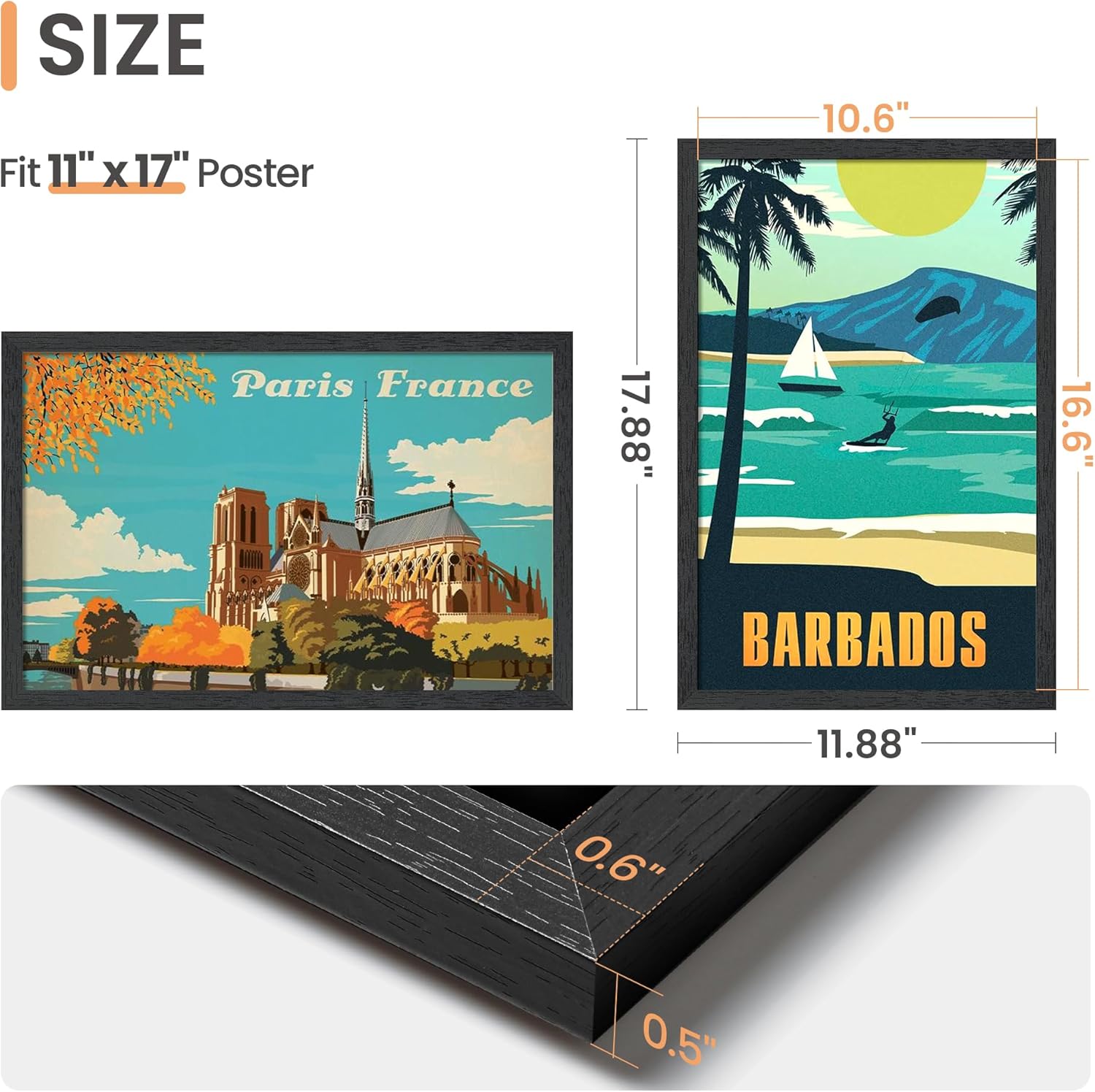 Upsimples 11x17 Picture Frame - Stylish Black Wall Gallery Frame with Engineered Wood | 1 Pack