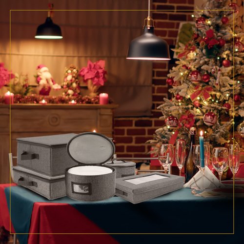 HOMELUX THEORY 6pcs Hard Shell China Storage Containers, Mug Storage Box, Wine Glass Storage & Plate Storage Containers with Lid, Heavy Duty Dinnerware Storage for Packing Dinner Plates and Glassware