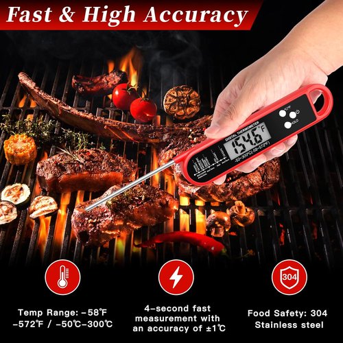 Digital Meat Thermometer by Skiennix | Instant Read Cooking & Grilling Tool - Waterproof, Magnetic, Professional BBQ Probe for Turkey & Steak