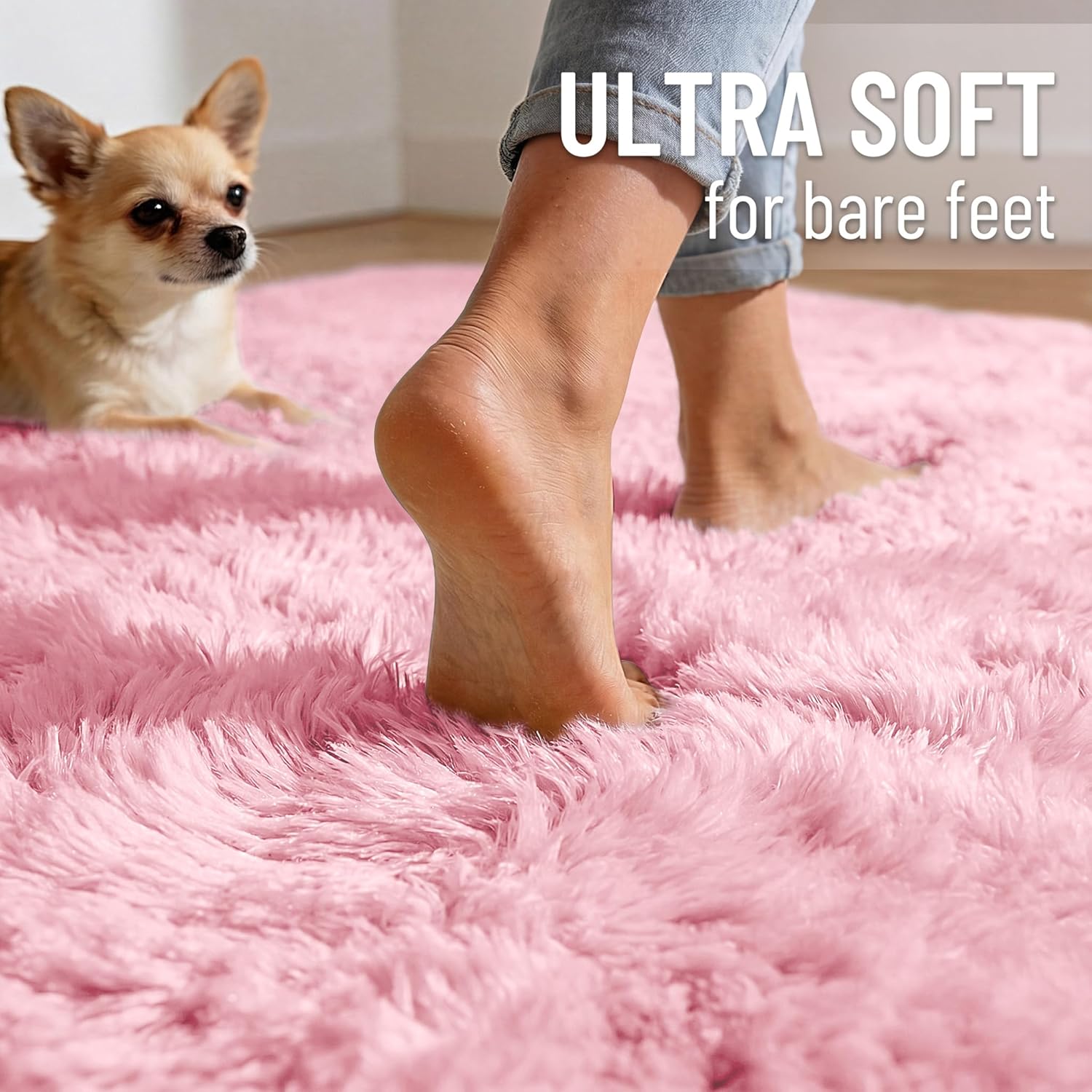 OLANLY 2x8 Soft Fluffy Machine Washable Runner Rug - Perfect for Hallways & Bedrooms | Pink Shaggy Design