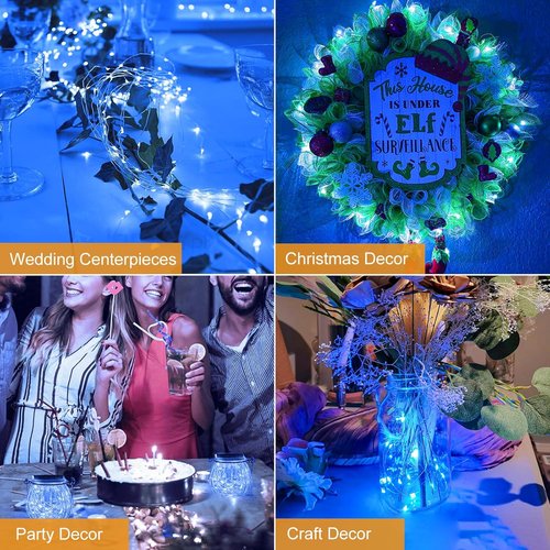 Btfarm 6 Pack Fairy Lights - Battery Operated 20 LED Twinkle Lights | Waterproof Silver Wire, Blue