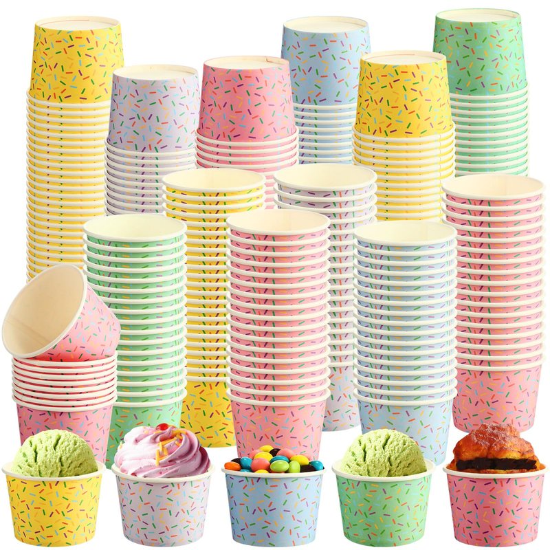 Jingmore 50 Pcs Paper Ice Cream Cups 8 oz Sprinkles Disposable Dessert Bowls Color Disposable Ice Cream Bowls Containers for Hot and Cold Party Supplies Cups Food Containers for Dessert Snack Yogurt