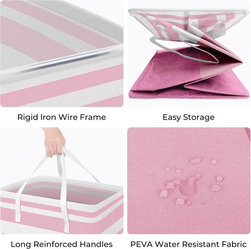 HomeHacks Large Waterproof Laundry Baskets - Collapsible Hampers with Reinforced Handles | 2 Pack, Pink, 125L