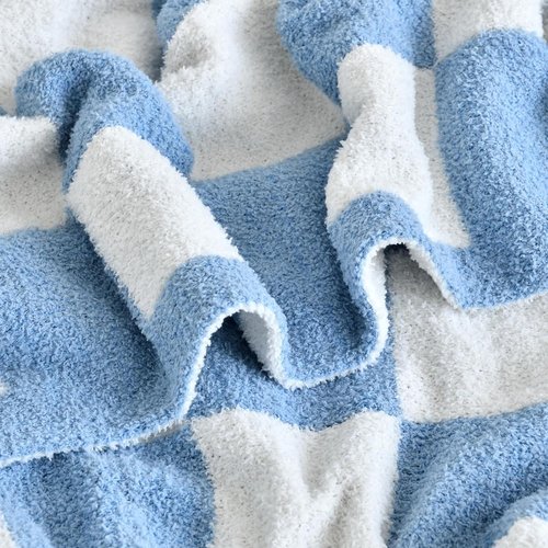 Checkered Knitted Throw Blanket - Cozy Soft Fluffy Plaid Design | Lightweight 50"x60" for Couch & Travel