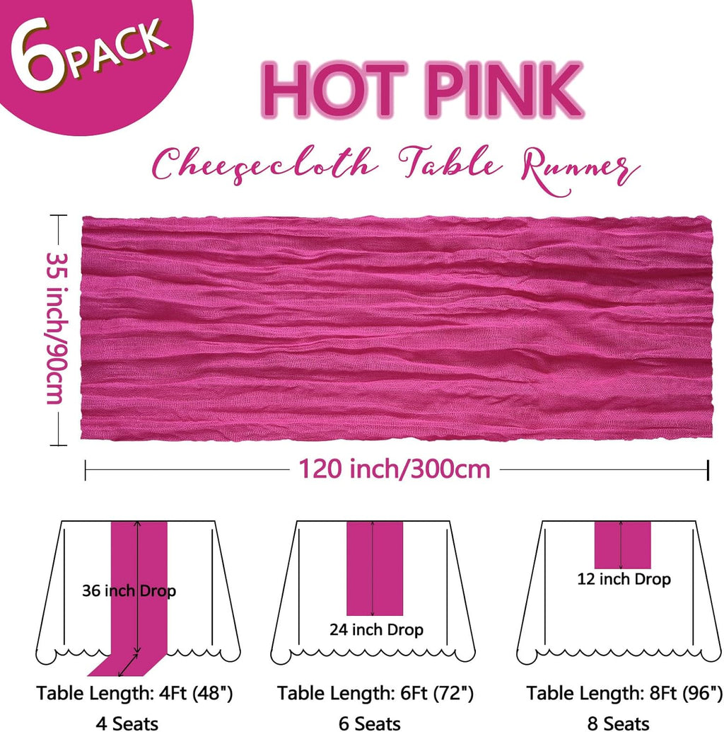 Skiennix Hot Pink Table Runner - 10Ft Gauze Cheesecloth | 35x120 Inch Boho Sheer Fabric for Events