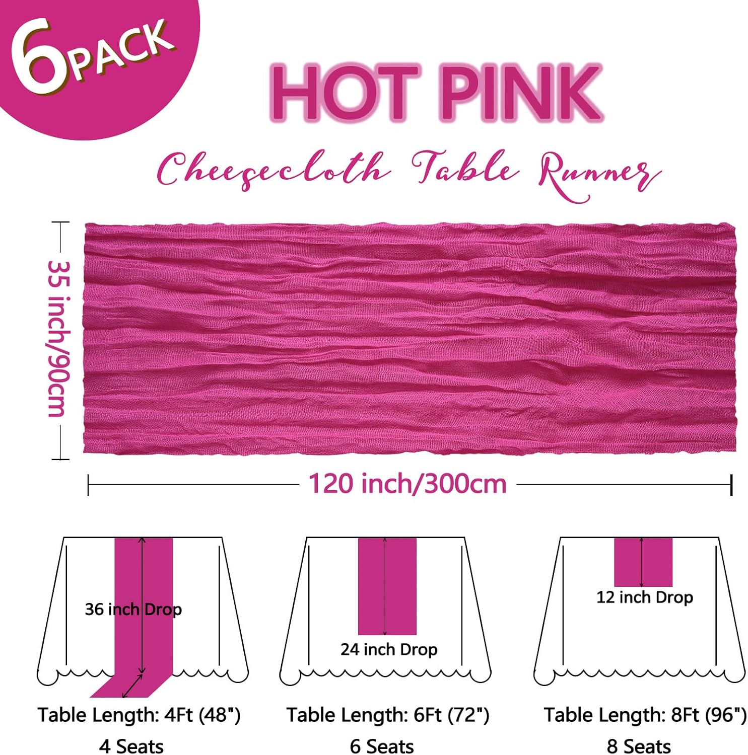 Skiennix Hot Pink Table Runner - 10Ft Gauze Cheesecloth | 35x120 Inch Boho Sheer Fabric for Events