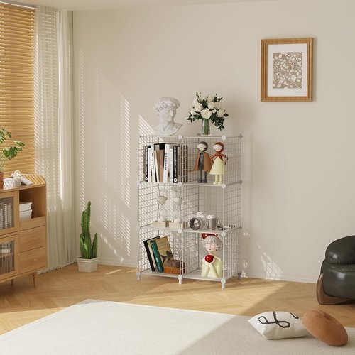 AWTATOS 6-Cube Storage Organizer - DIY Stackable Wire Shelves for Home Office | White Bookcase Cabinet