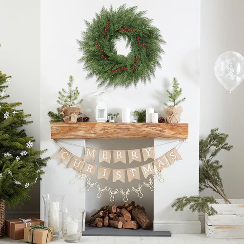 Lush Christmas Wreath - 24-Inch Real Touch Faux Cedar with Red Berries | Indoor/Outdoor Holiday Decor