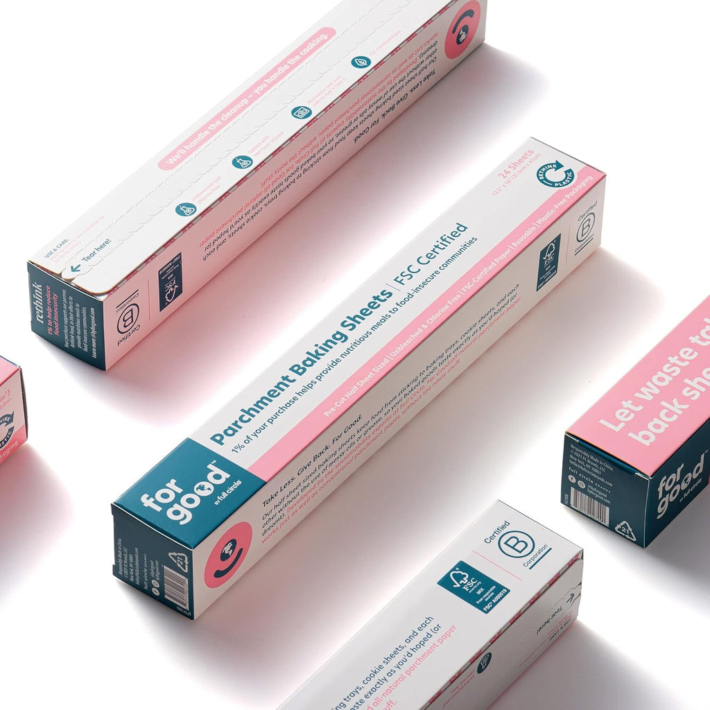 Parchment Paper by For Good - 24 Pre-Cut Half Sheets | Unbleached, Non-Toxic & Oven-Safe
