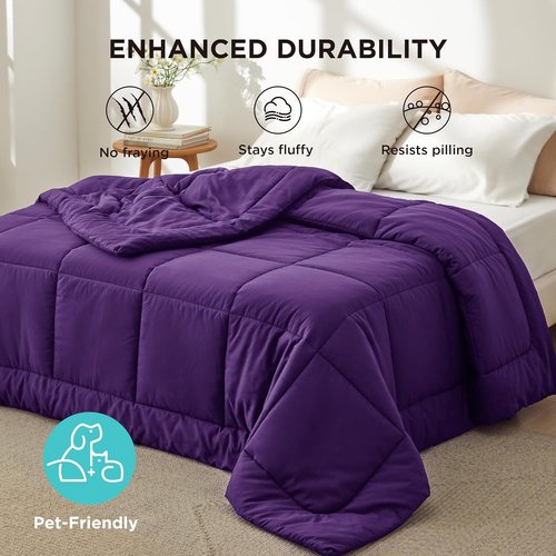 Bedsure Comforter Duvet Insert - All-Season Queen Size Quilted Down Alternative Blanket, Purple 88 x 88 Inches