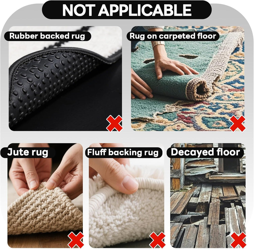 Skiennix Non-Slip Rug Grippers - Reusable Carpet Tape Pads for Hardwood & Tile Floors | 12 Pack