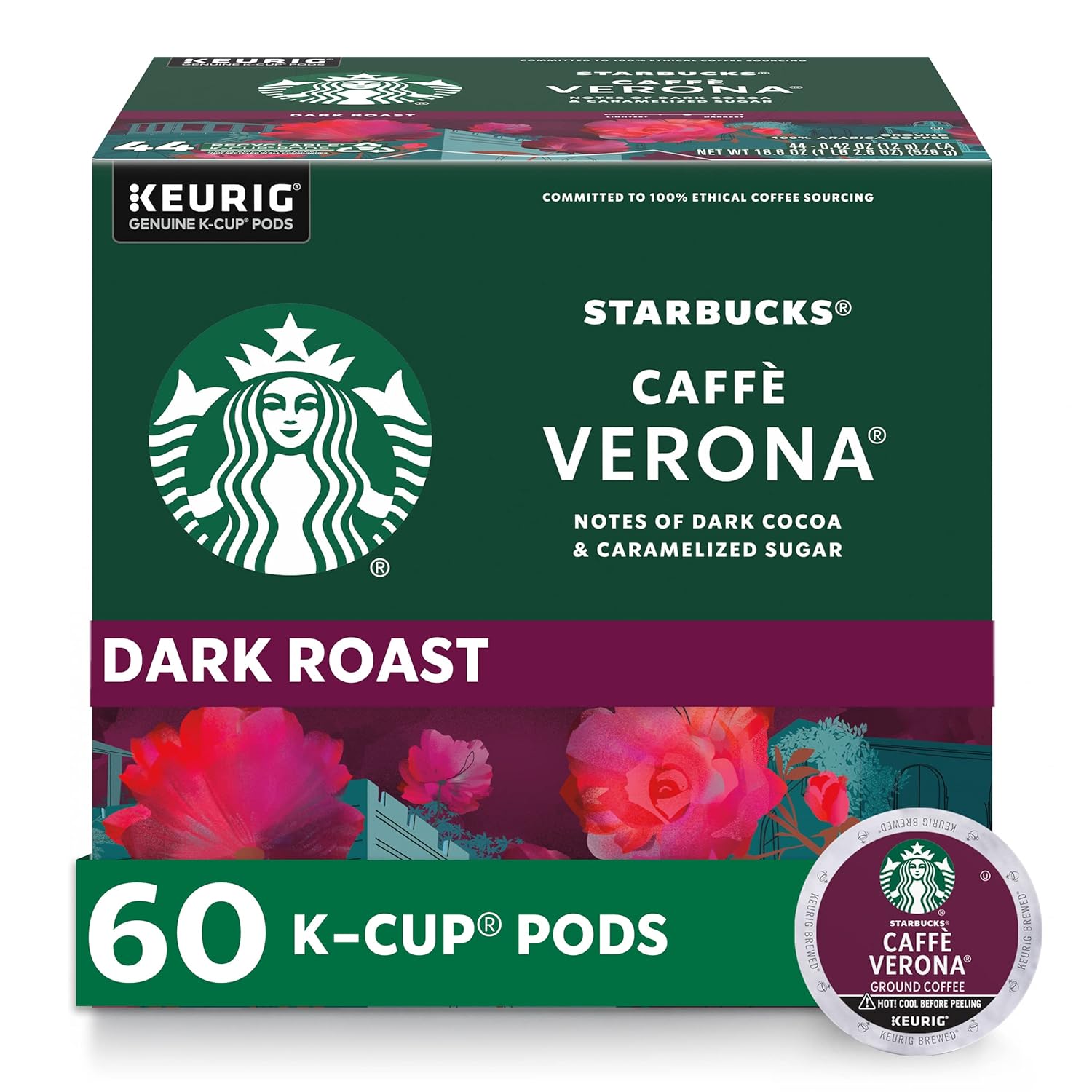 Starbucks K-Cup Coffee Pods - Dark Roast Caffè Verona for Hot or Iced Coffee | 60 Count