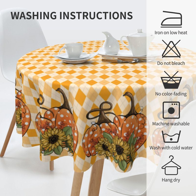 Dynamara Fall Round Tablecloth 60 Inch Autumn Pumpkin Table Cloth Waterproof Wipeable Table Cover for Thanksgiving Party Picnic Kitchen Home Decoration