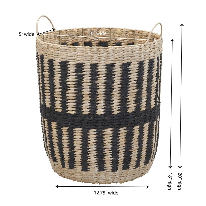 Household Essentials Cattail and Paper Pillar Basket, Natural and Black