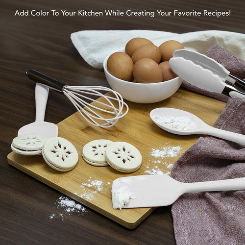 Country Kitchen Silicone Cooking Utensils - Easy to Clean Spatula Set for Nonstick Cookware | Standard White