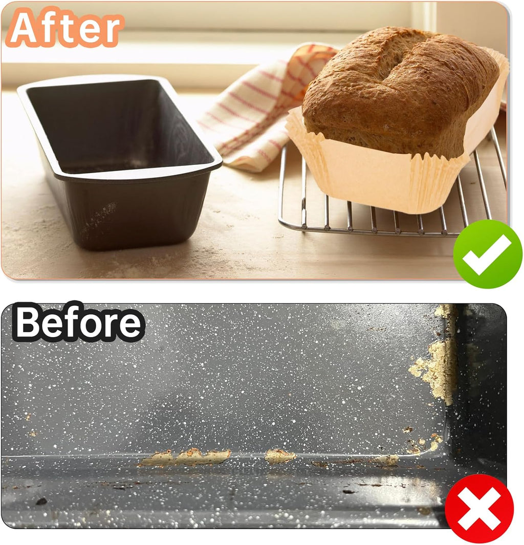 Skiennix 100 Pcs Loaf Pan Liners - Non-Stick Pre-Formed Parchment Paper for 9x5 Inch Bread Pans