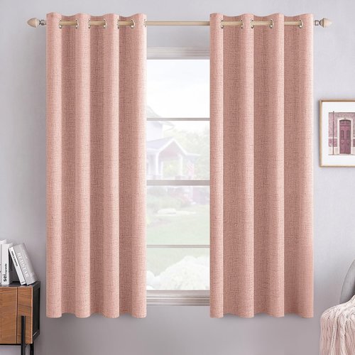 MIULEE Linen Blackout Curtains - Thermal Insulated Blush Pink Grommet Drapes | 52 x 54 Inch (2 Panels)