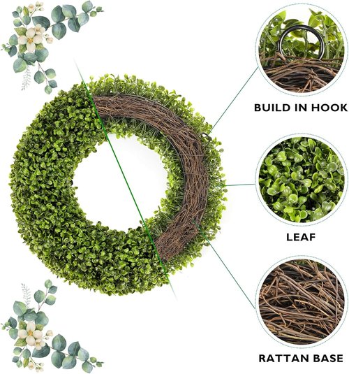 Boxwood Wreath - 20 Inch Greenery Wreath for Front Door | All-Year Round Farmhouse Decor