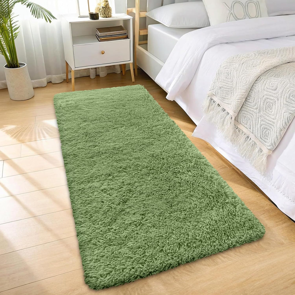 OLANLY 2x6 Machine Washable Runner Rug - Soft Fluffy Shaggy Carpet for Bedroom & Hallway | Green Home Decor