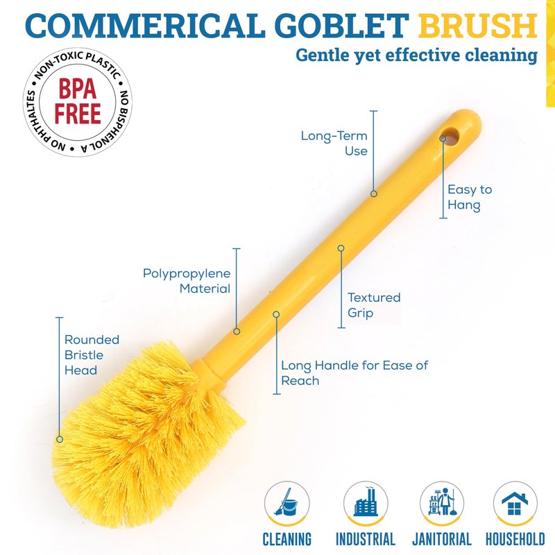 KLEEN HANDLER Goblet Cleaning Brush | Bottle Brush for Cleaning Glasses and Jars, Durable Bristles and Long Handle, (6 Brushes)
